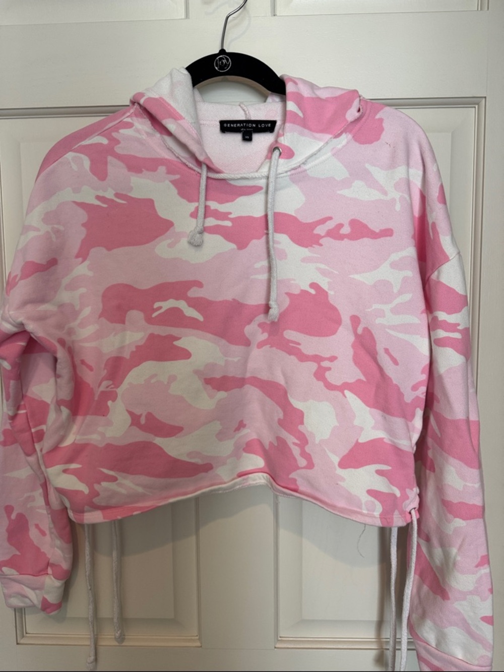 Generation Love Pink & White Camo Drawstring Cropped Hoodie